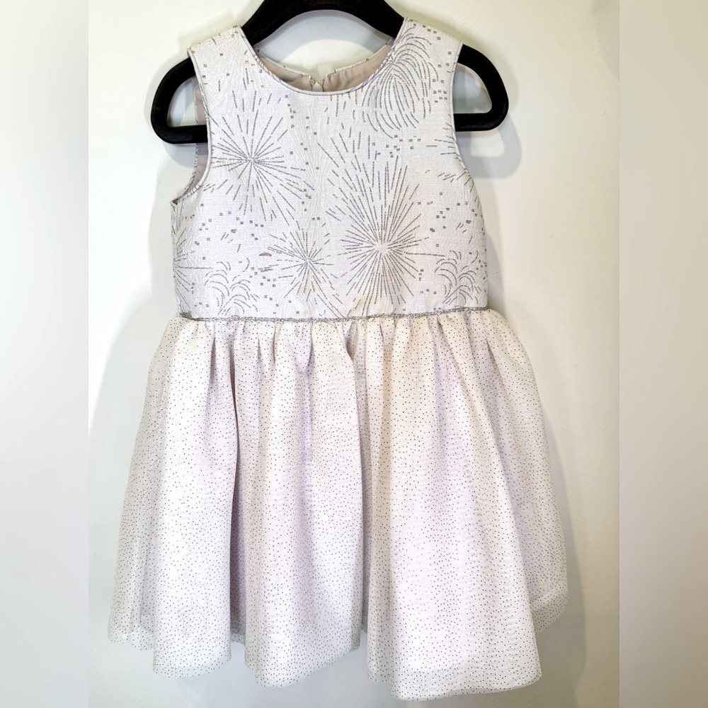 Pippa & Julie White Dress with Silver & Fushia Sparkle- EUC